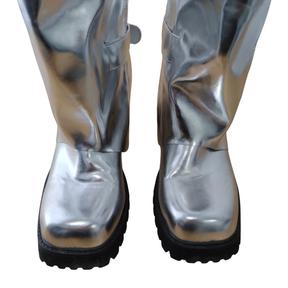 Metallic Silver Knee High Boots - Picture 4 of 10